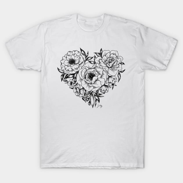 Foral Heart Bouquet T-Shirt by Akbaly